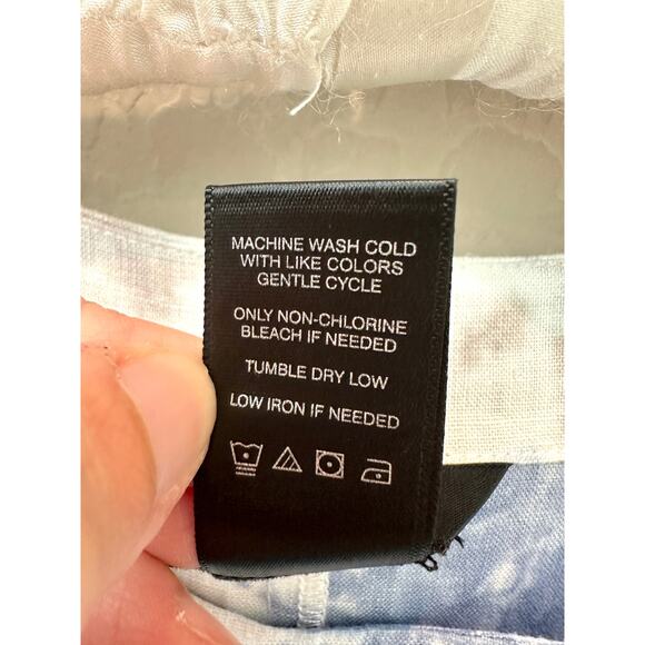 ALI MILES | Tie Dye Linen Cotton White Blue Tiered Back Mesh Hem Tunic | Large - Picture 7 of 7